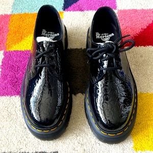 NEW Dr Martens Cheetah Print Glossy Platform Black Shoes